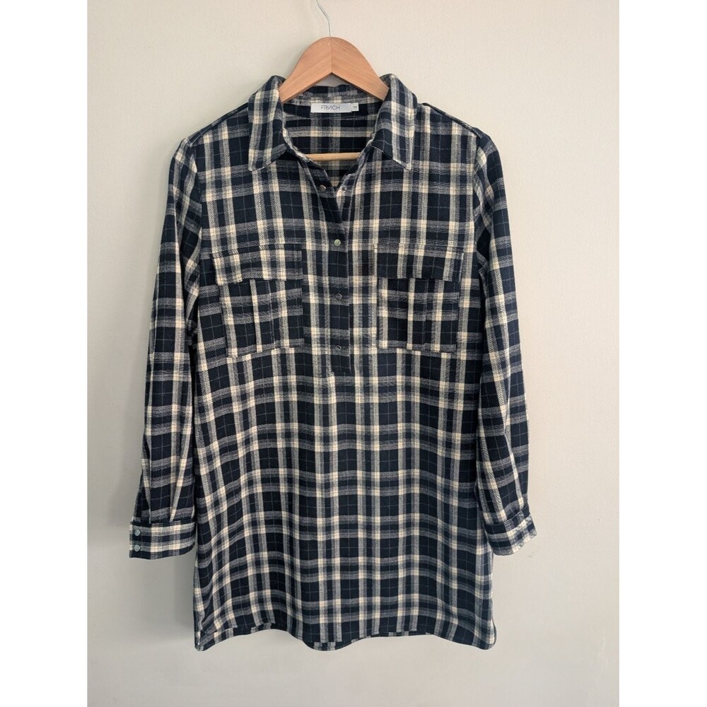 FRNCH Navy Plaid Shirt Dress Size M
